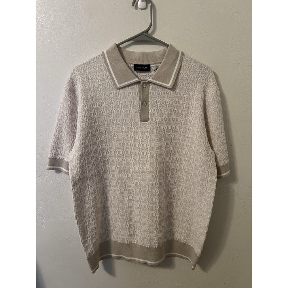 Tahari Textured Knit Polo Sweater – Beige/White – Men’s Small – New With Tags
